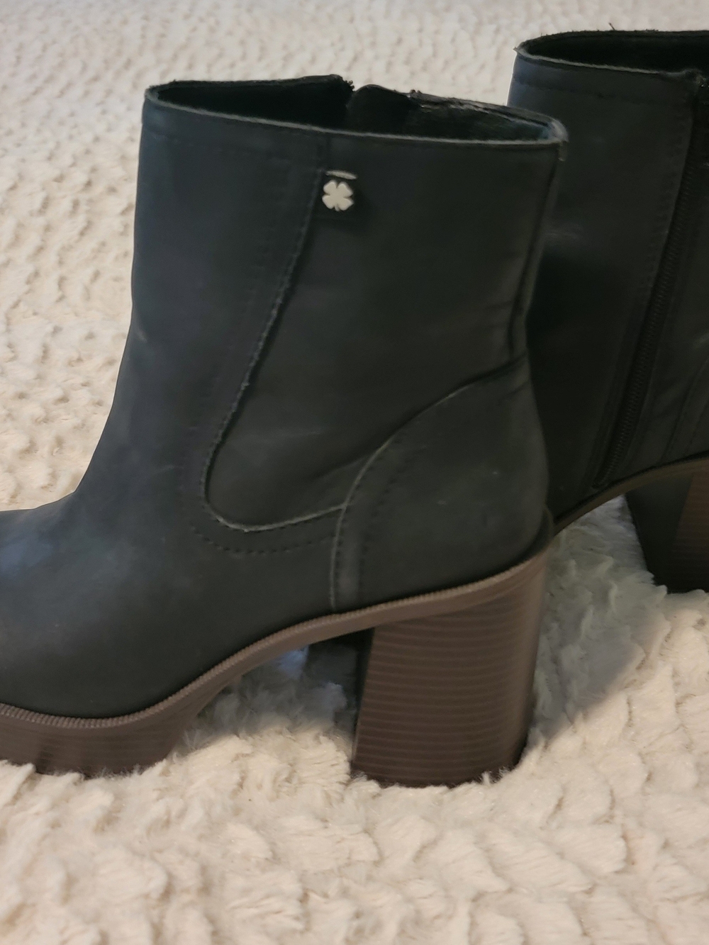 Lucky Brand Black Ankle Booties with Brown Stacked Heel